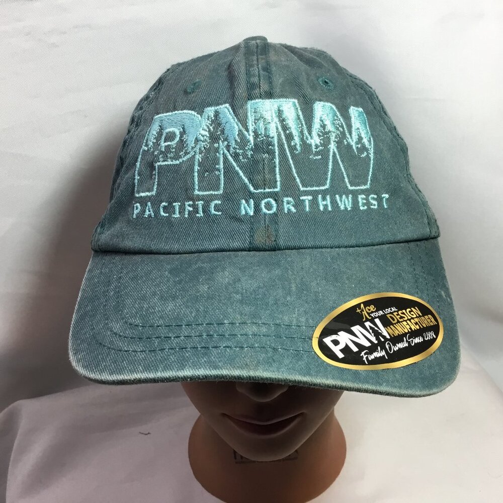 PNW Hat Cap Turquois Adjustable Embroidered Unisex Hike Camp Fish Outdoor